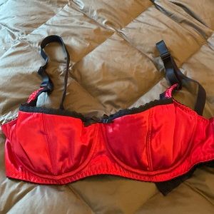Secrets in Lace red and black satin underwire Demi-cup bra, 36D